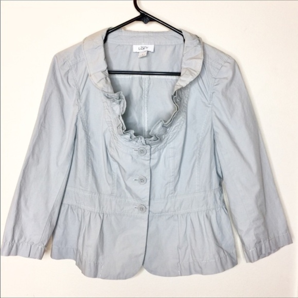 Loft Light Gray Ruffle Button Blazer Size 4